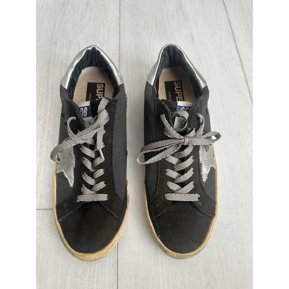 Golden Goose Superstar Lace Up Skateboard Sneakers Sz 41 Black Dark Gray Canvas
